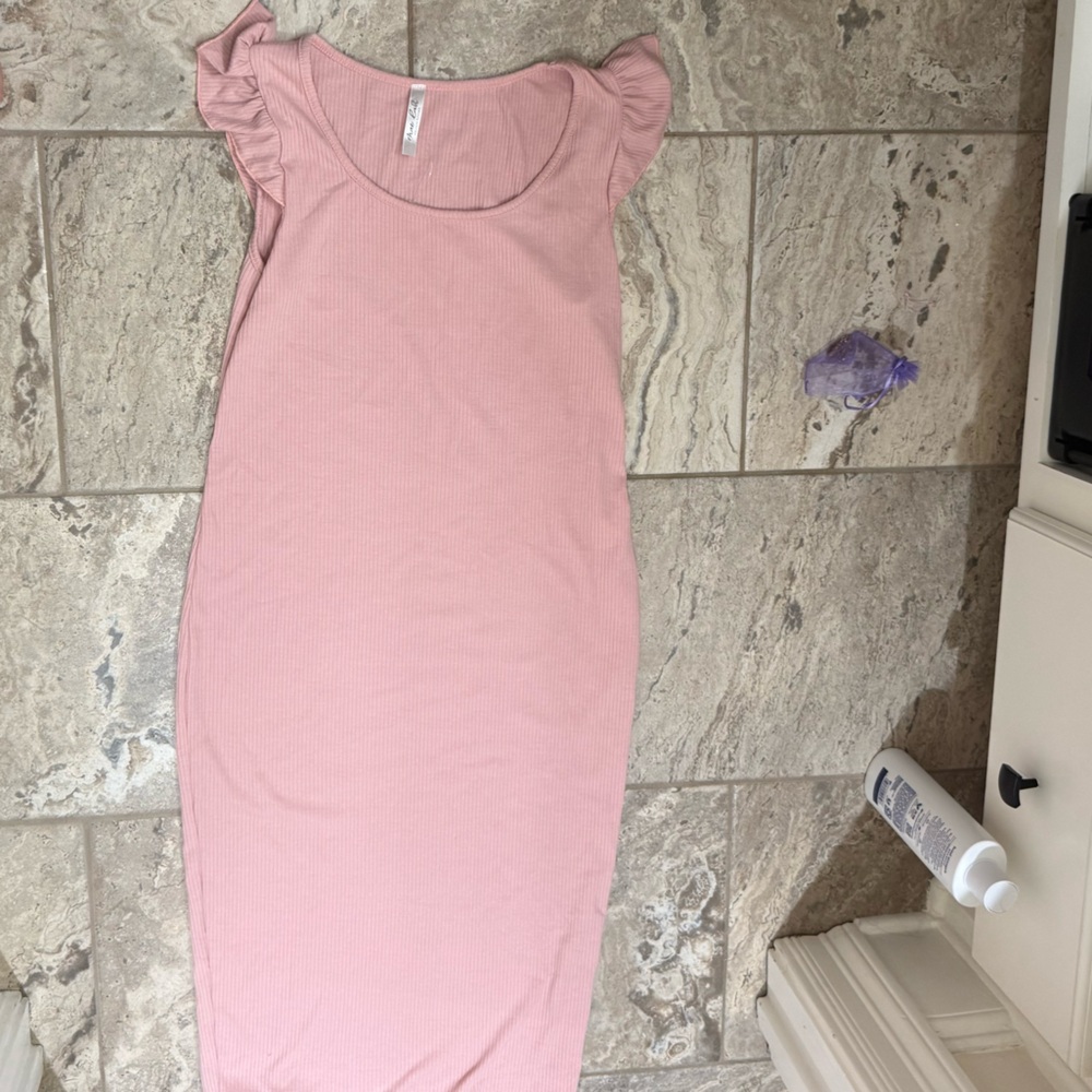 Pink Strapless Sheath Dress with Flutter Sleeves